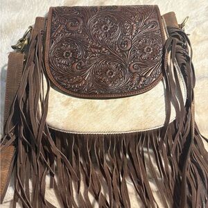 Brown Leather Fringe Bag